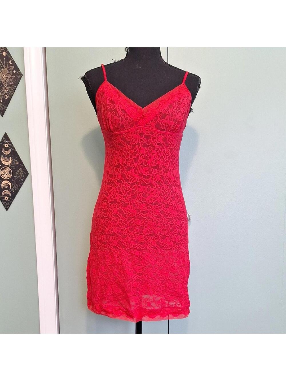 Victorias Secret Red Sheer Slip Size Large